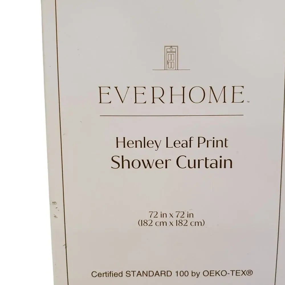 Linen Shower Curtain Everhome Henley Leaf Print Maritime Blue 72 x 72 Shower